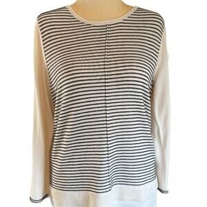 Calvin Klein White/Cream Layered 2 in 1 Textured Crewneck Knit Sweater - Large